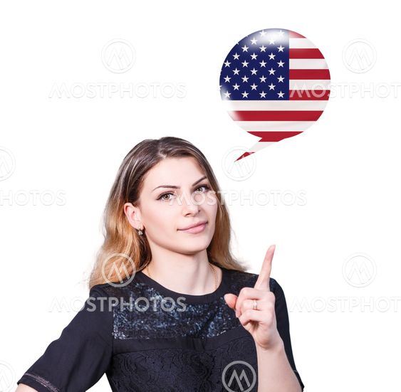 Woman point on the bubble with german flag