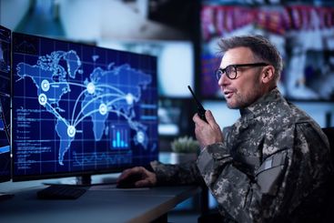 Air Reconnaissance Technology On Computer. World Map Data