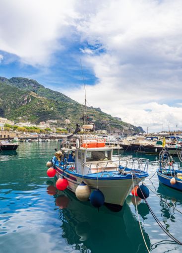 Boats in the port of Maiori on the Amalfi Coast in Italy