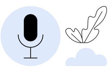 Microphone with Smartphone in Circle, Feather, and Cloud...
