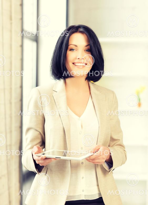 happy woman with tablet pc computer