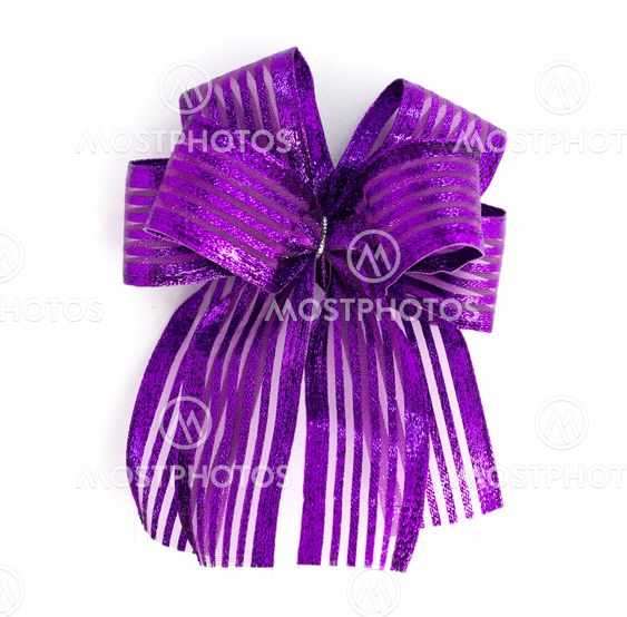 Purple Satin gift bow. ribbon isolated on white