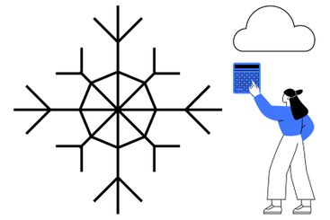 Woman Calculating Data with Large Snowflake and Cloud...