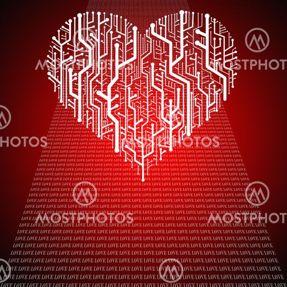 Circuit board in Heart shape, Technology background