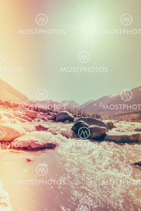 Beautiful River and snow covered mountains landscape...