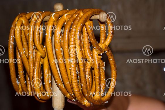A set of beer pretzels on the holder