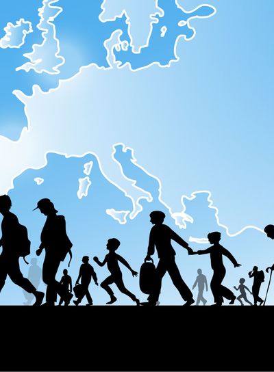  immigration people on europe map background