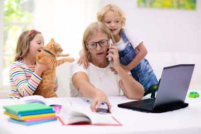 Mother working from home with kids. Quarantine.