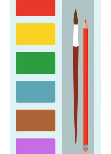 Painting Colorful Palette with Tassel and Pencil