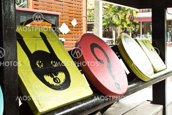 Wooden chairs with colorful patterns