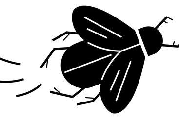 Giant flying insect alongside human figure pointing...