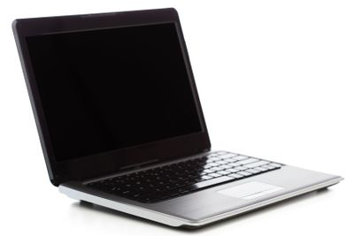 laptop computer with blank black screen