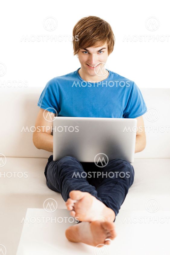 Happy man with a laptop