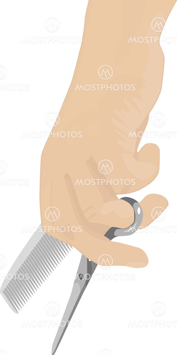 Scissors, hairbrush in a hand of the hairdresser