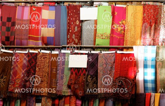 multi colored pashmina display market stall Istanbul