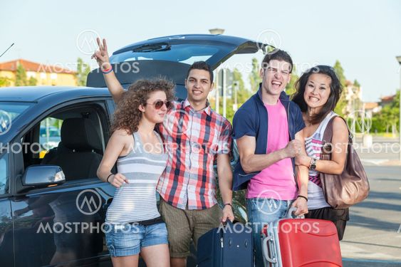 Four Friends Ready to Leave For Vacation