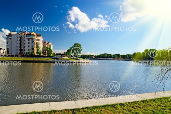 Embankment of lake Verhnee (former Oberteich). Kaliningrad (form