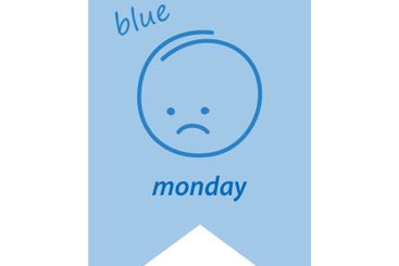 Blue Monday Concept Tag with Sad Face Emoticon on a...