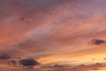 Copy space of clouds in a moody sky at twilight. Scenic...