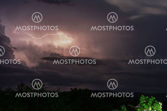 scene of an aggressive night lightning storm