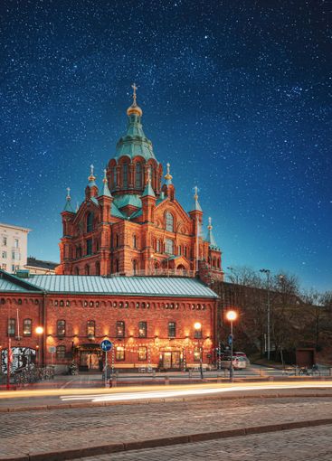 Helsinki, Finland. Uspenski Cathedral In Evening...