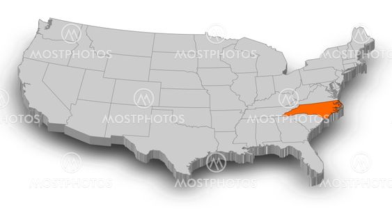 Map - United States, North Carolina - 3D-Illustration