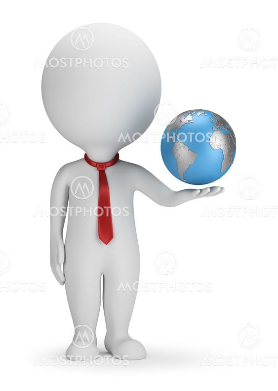 3d small people - manager and Earth