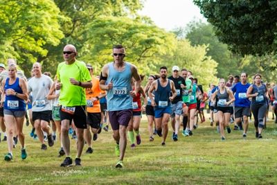 Running race start on grass at Sunken Meadow State Park 10K