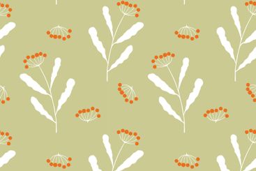 Autumn vibes pattern, white twigs with orange berry, on...