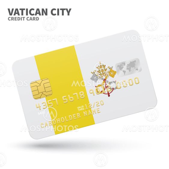 Credit card with Vatican City flag background for bank, presentations and business. Isolated on white
