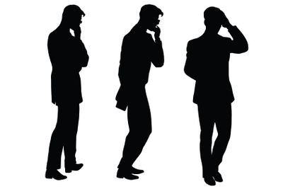 Male businessman thinks goes black silhouette figure