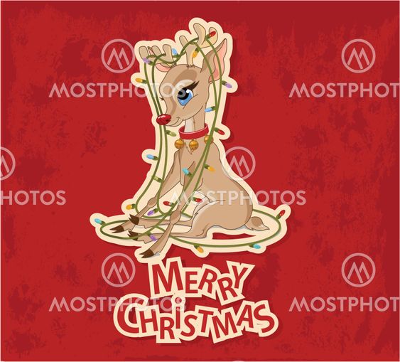 Christmas Reindeer Tangled in Garland