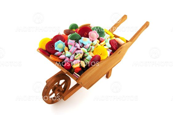 Wheel barrow with lots of candy