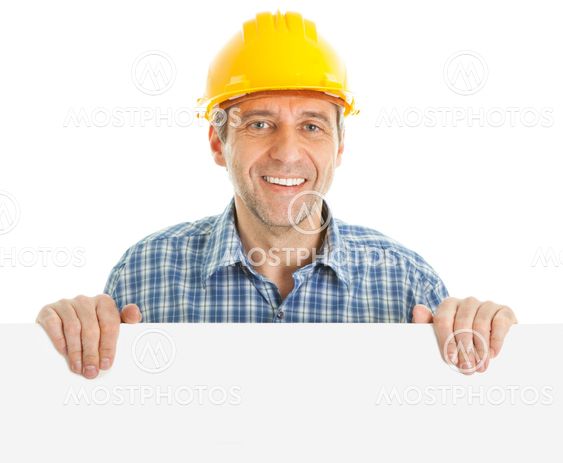 Confident worker presenting empty board