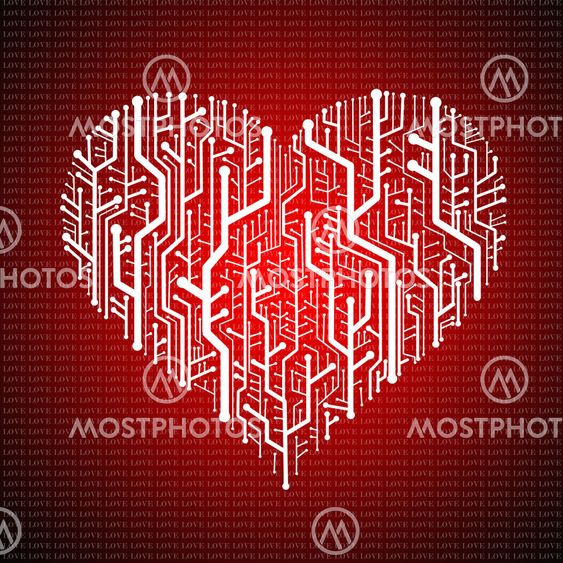Circuit board in Heart shape, Technology background
