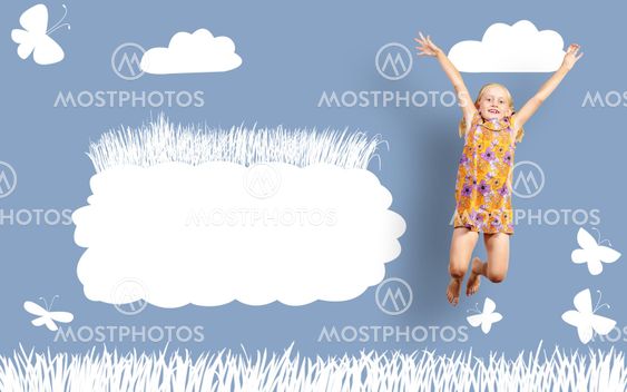 Girl jumping in a color dress