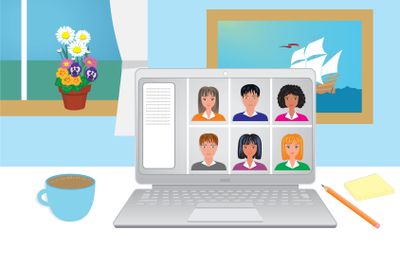 Meeting on line. Different color and orgins of people.