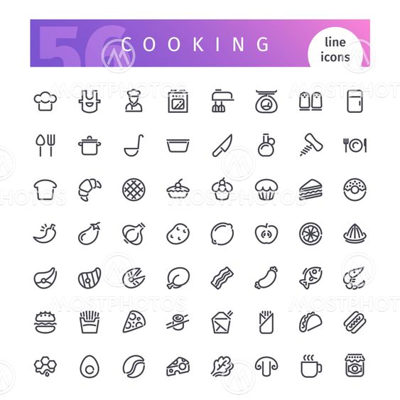 Cooking Line Icons Set