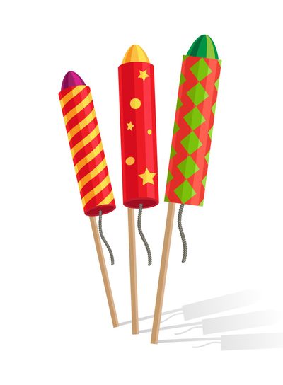 Colourful Exploding Rockets Isolated on White Background