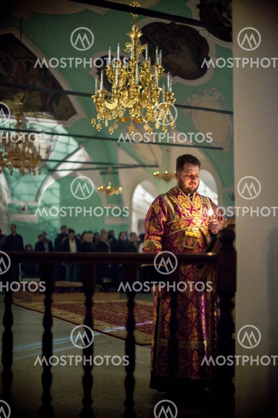 MOSCOW - MARCH 13: Orthodox liturgy with bishop Mercury in High Monastery of St Peter in Moscow on March 13, 2010 in Moscow