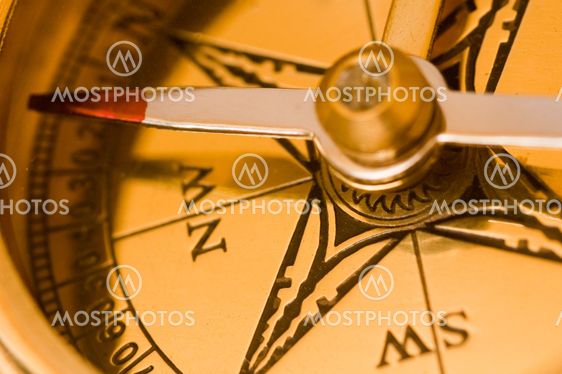 Old style brass compass closeup