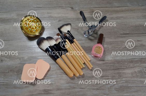 makeup brush and cosmetics