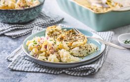 Cold cauliflower salad with red onions, chives with baked...