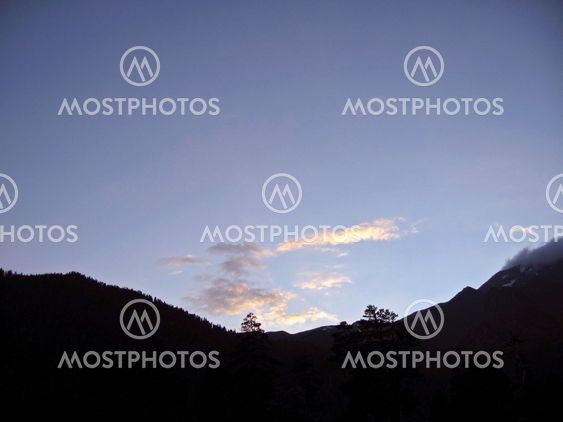 Sunset and the mountain