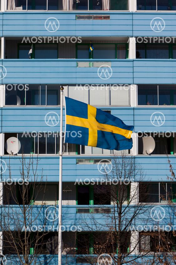 Residential area with the Swedish flag