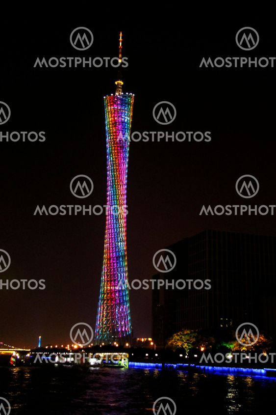 Canton tower, Guangzhou, China skyline on the Pearl River