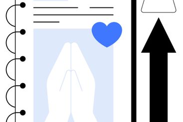 Notebook with Praying Hands Image, Blue Heart, Upward...