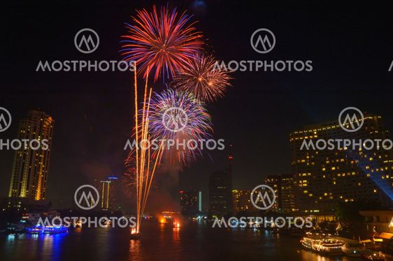 Fireworks display in Bangkok, Thailand.