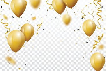 Celebration background with gold confetti and balloons