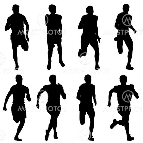 Set of silhouettes. Runners on sprint, men. vector illustration.